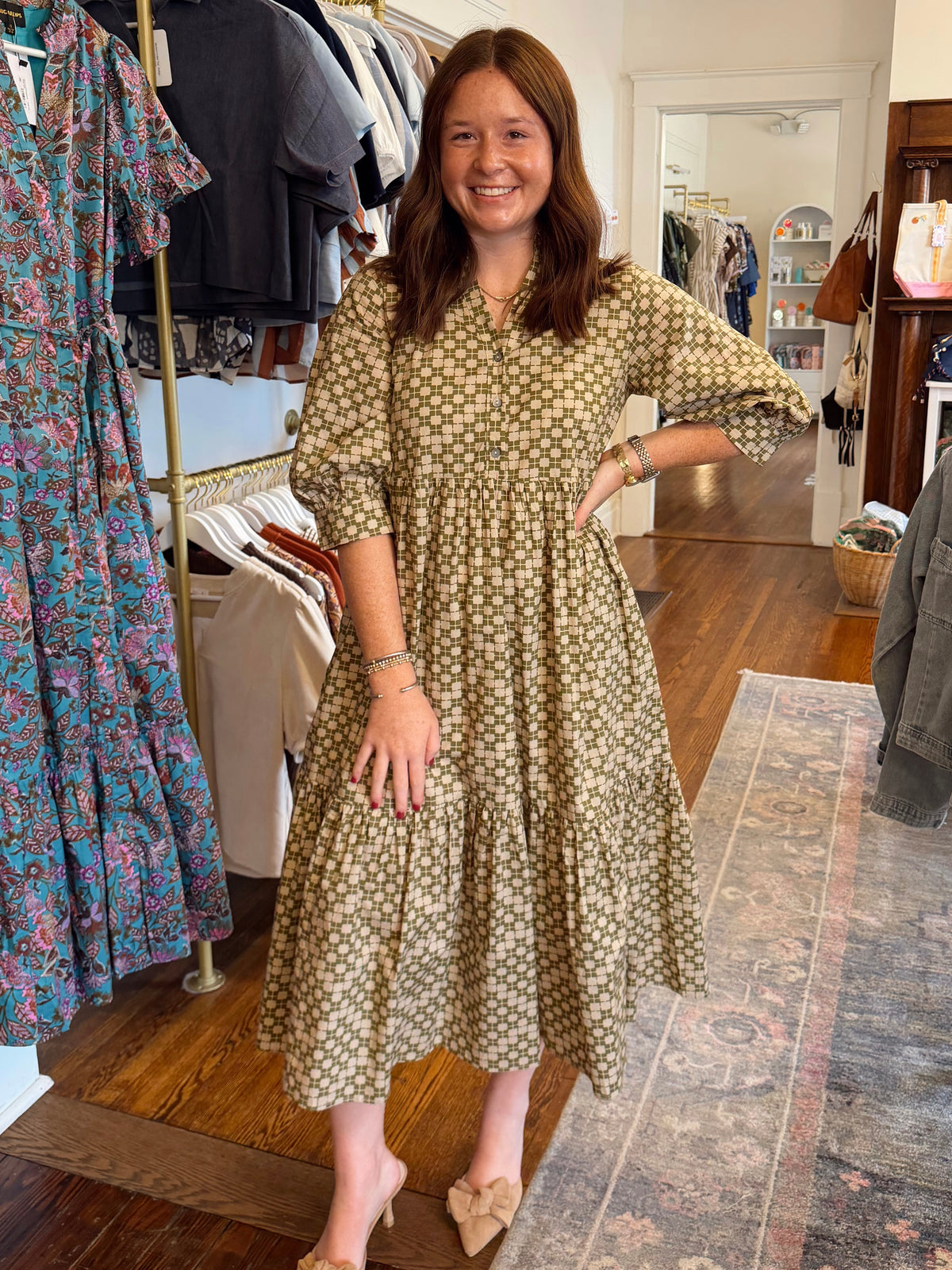 Heidi Geomtric Pattern Maxi - Olive
