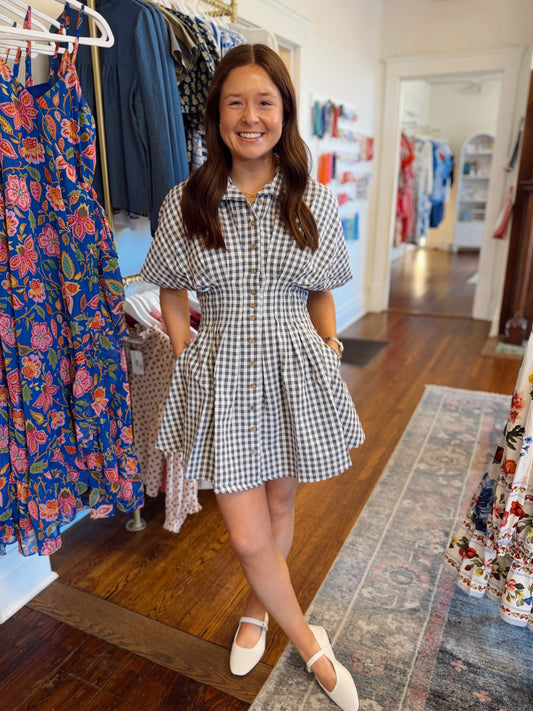 Harper Blue Gingham Shirt Dress
