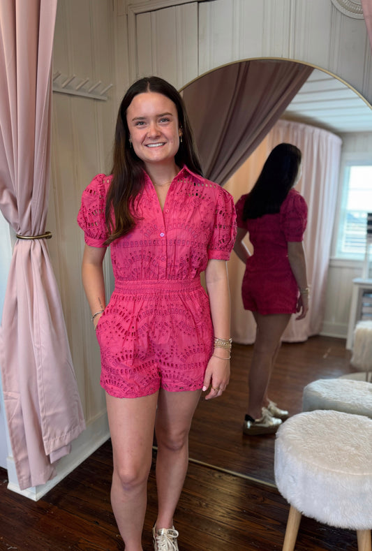 Hot Pink Eyelet Romper