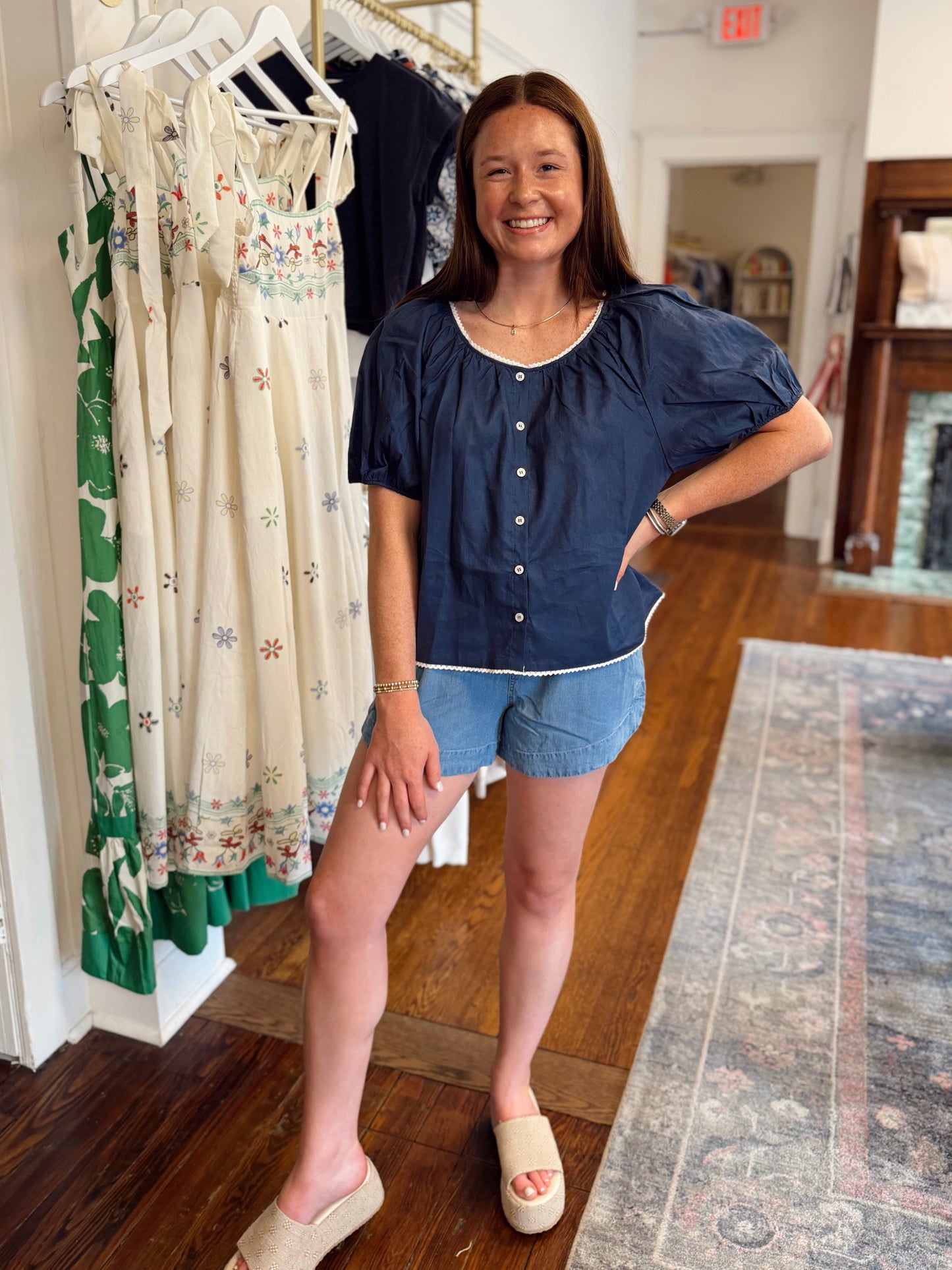 Trisha Navy Trim Detail Top