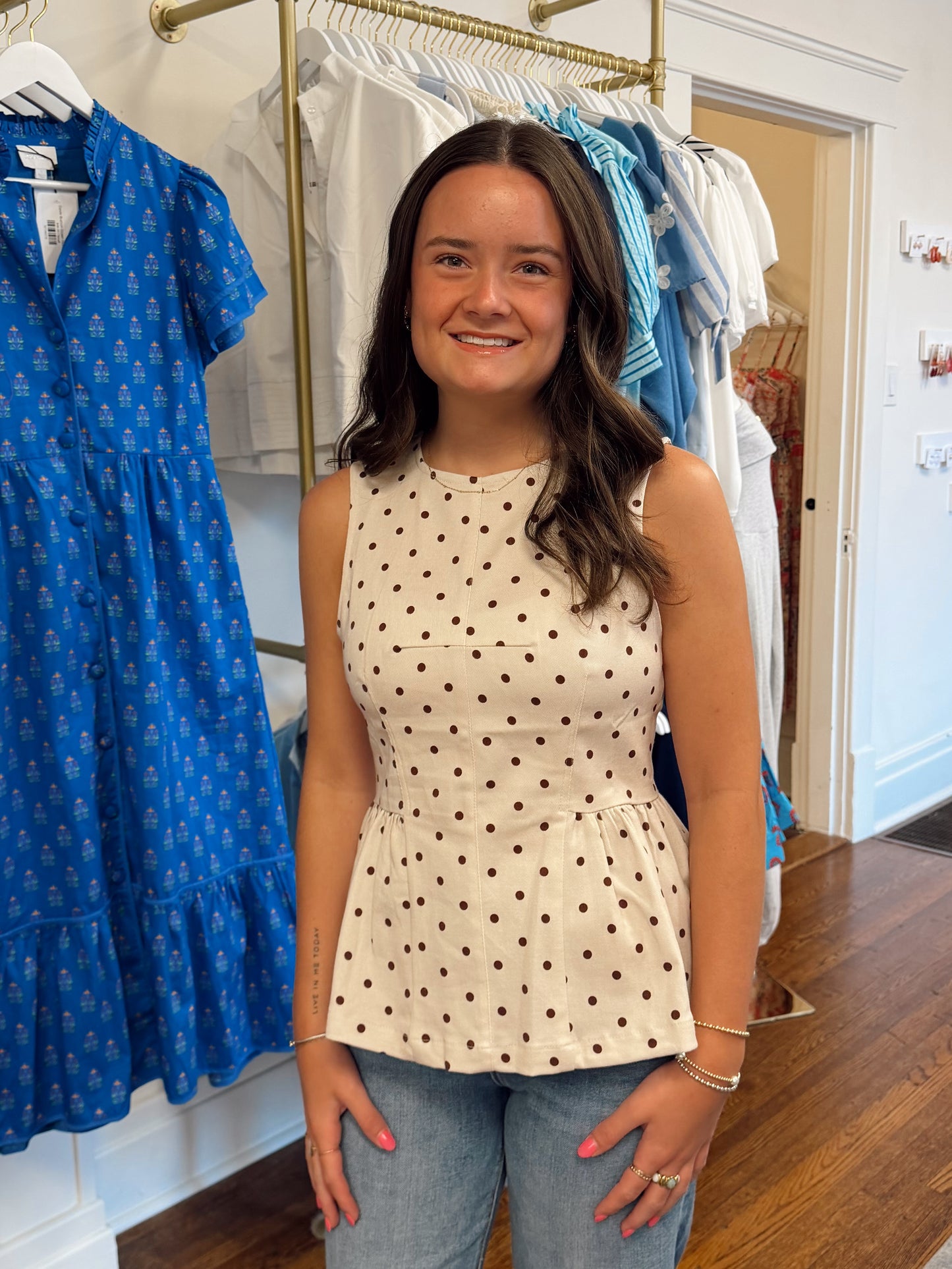 Dottie Peplum Top - Ecru Brown
