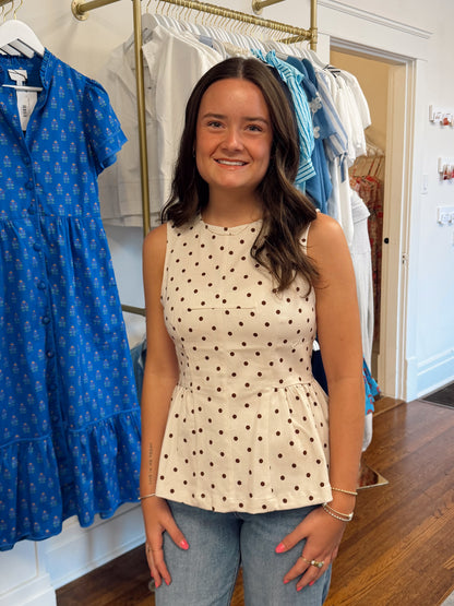 Dottie Peplum Top - Ecru Brown