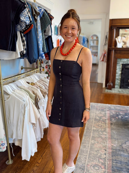Sariah Button Front Linen Dress - Navy