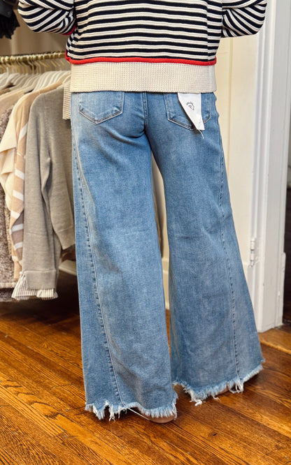 Medium Wash Wide Step Hem Jeans