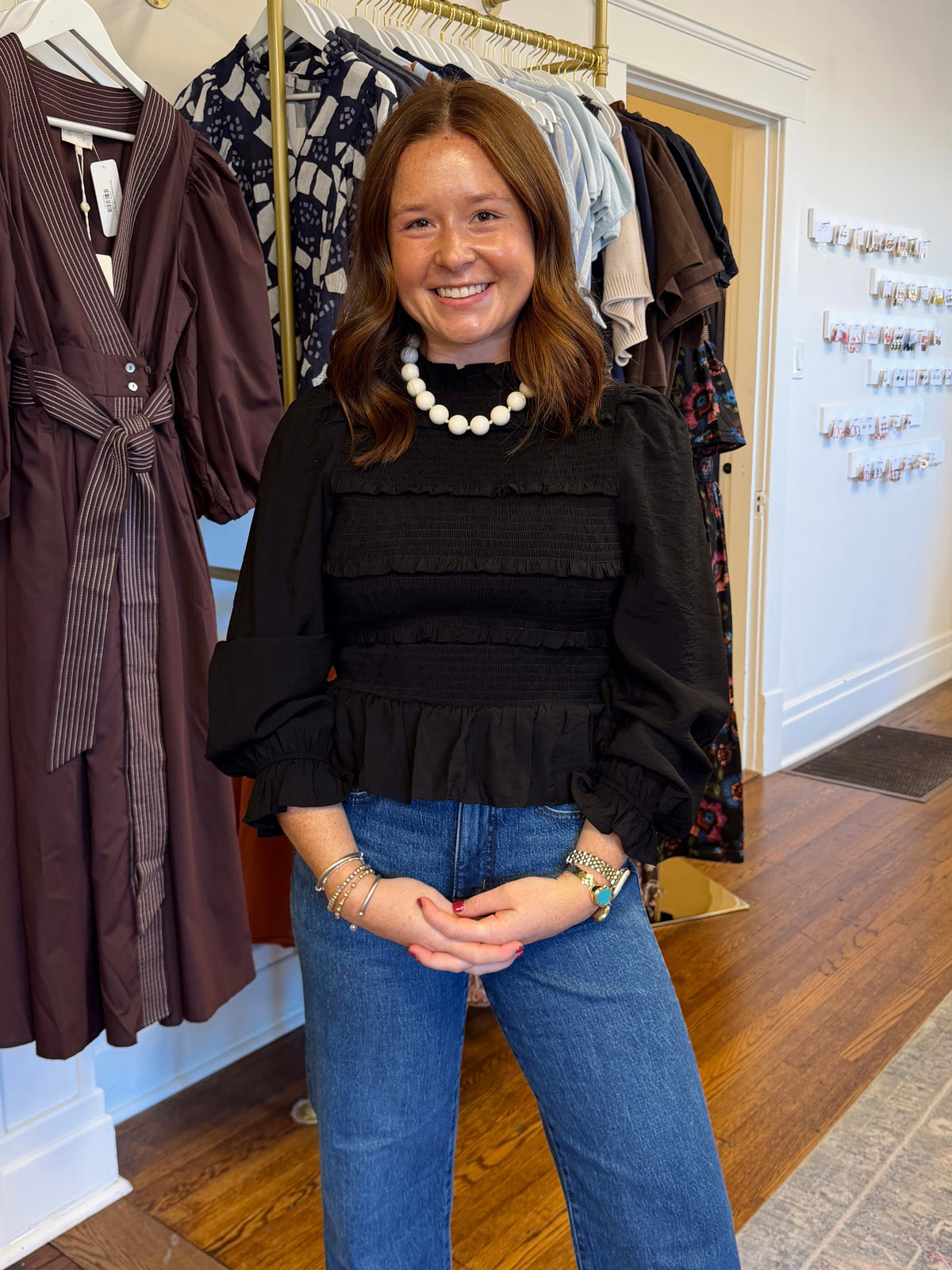 Clancey Black Smocked Top