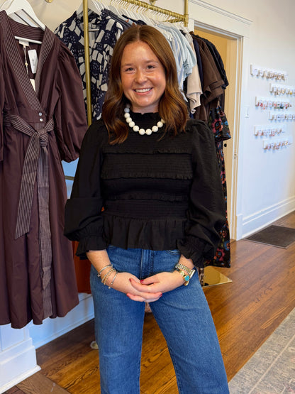 Clancey Black Smocked Top