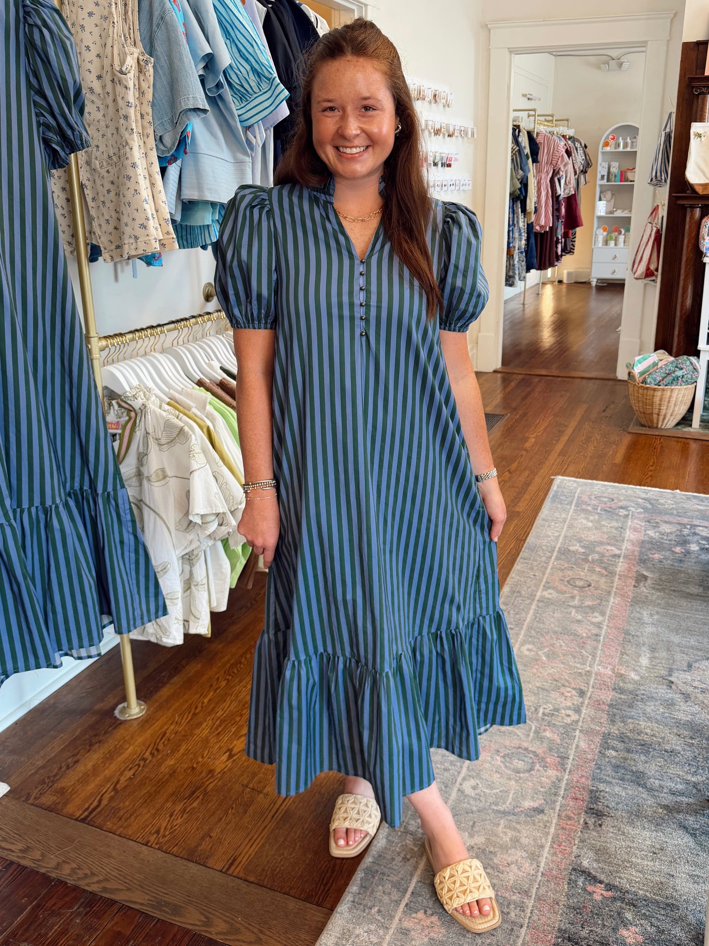 Vincent Stripe Dress - Green/Blue