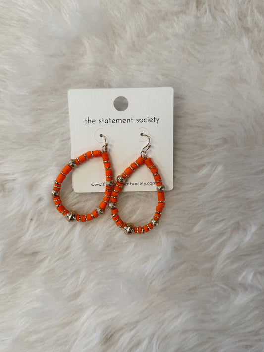 Orange Beaded Teardrop Earrings