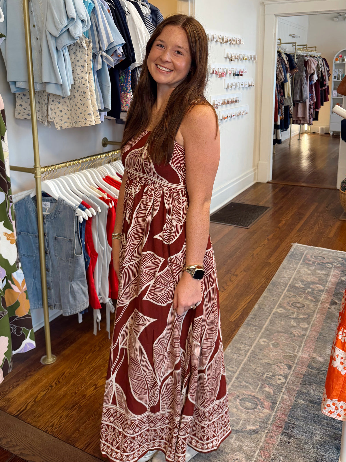 Rust Leaf Code Maxi Dress