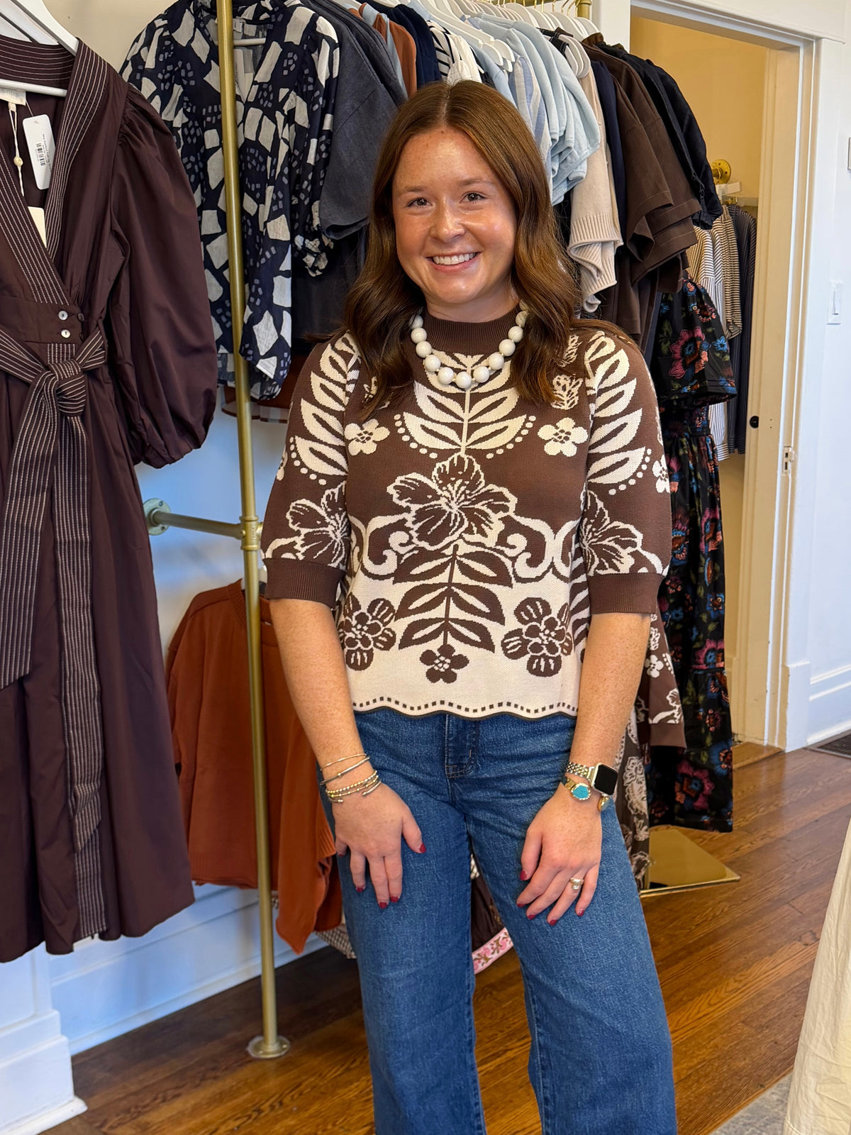 Jennifer Short Sleeve Brown Sweater