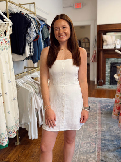 Sariah Button Front Linen Dress - White
