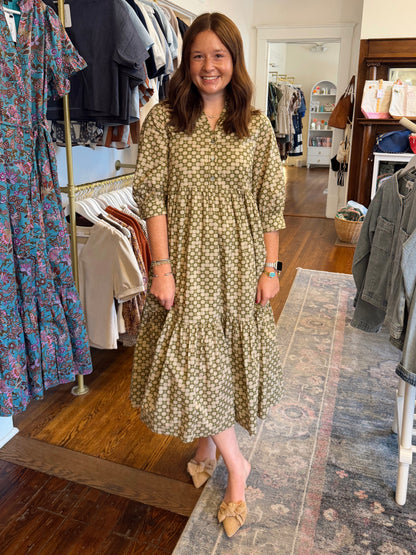 Heidi Geomtric Pattern Maxi - Olive