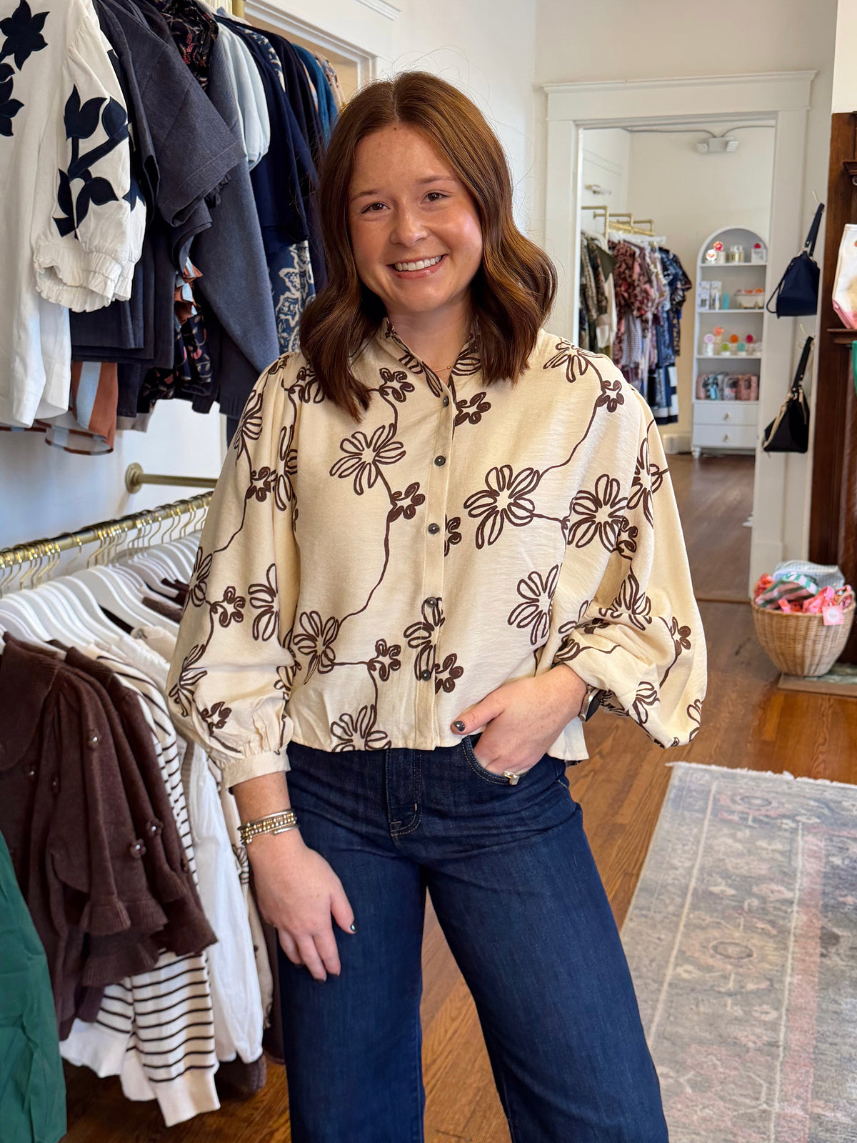 Annie Floral Top - Ecru