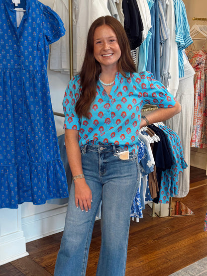 Finley Ruffle Floral Button Down