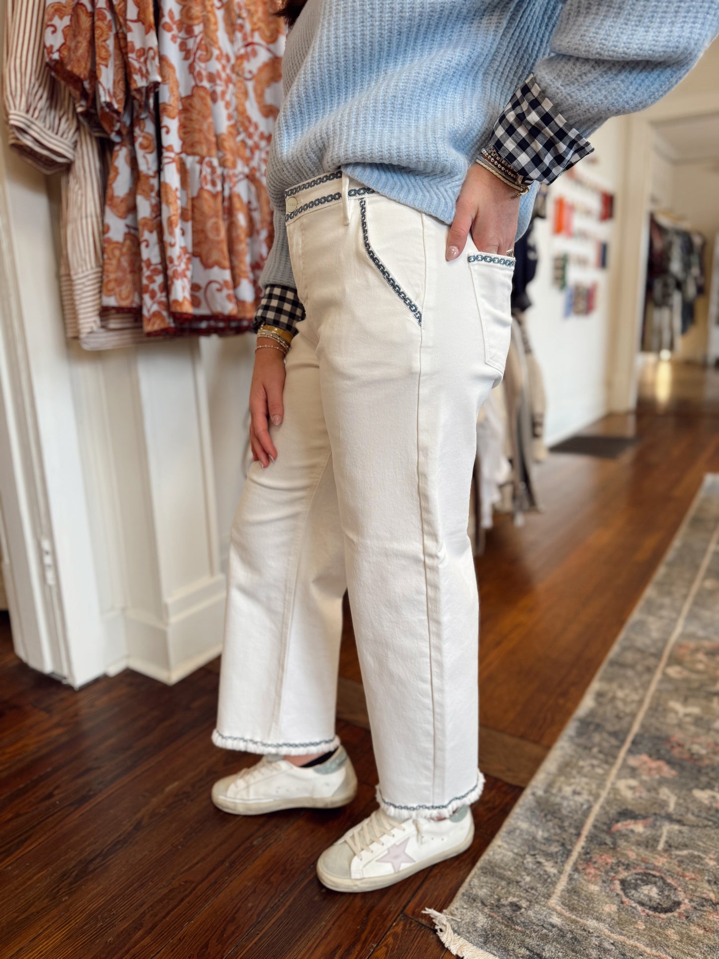 Tummy Control Embroidered Barrel Pants