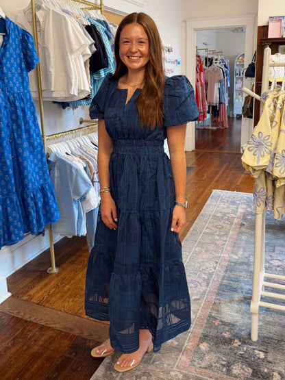 Windowpane Jacquard Midi Dress