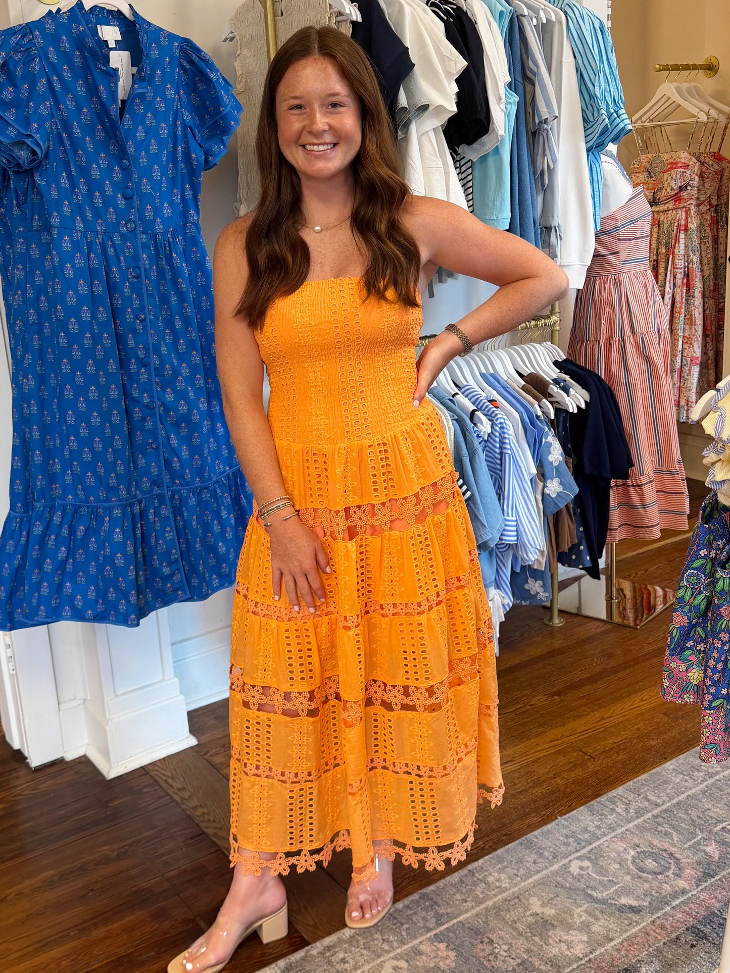 Papaya Eyelet Lace Dress