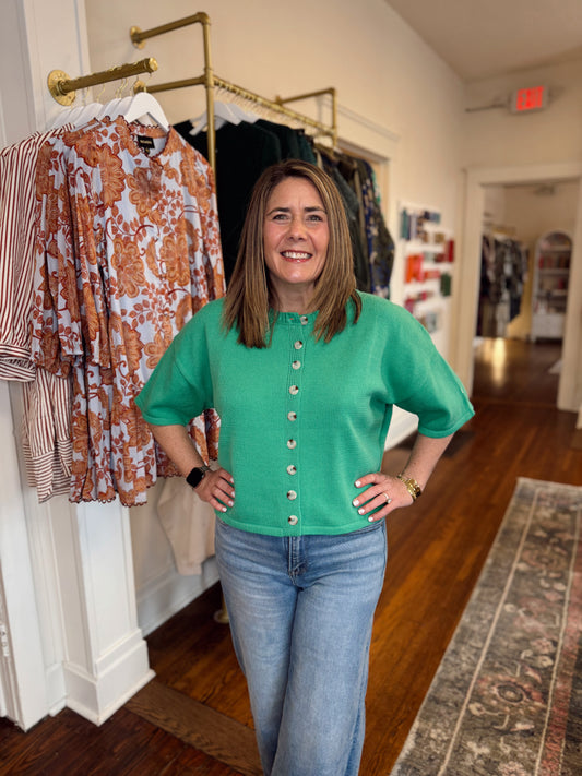 Ellison Short Sleeve Cardigan - Spring Green