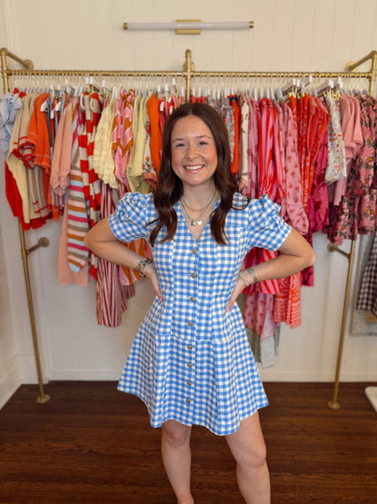 Serena Gingham Dress - Blue