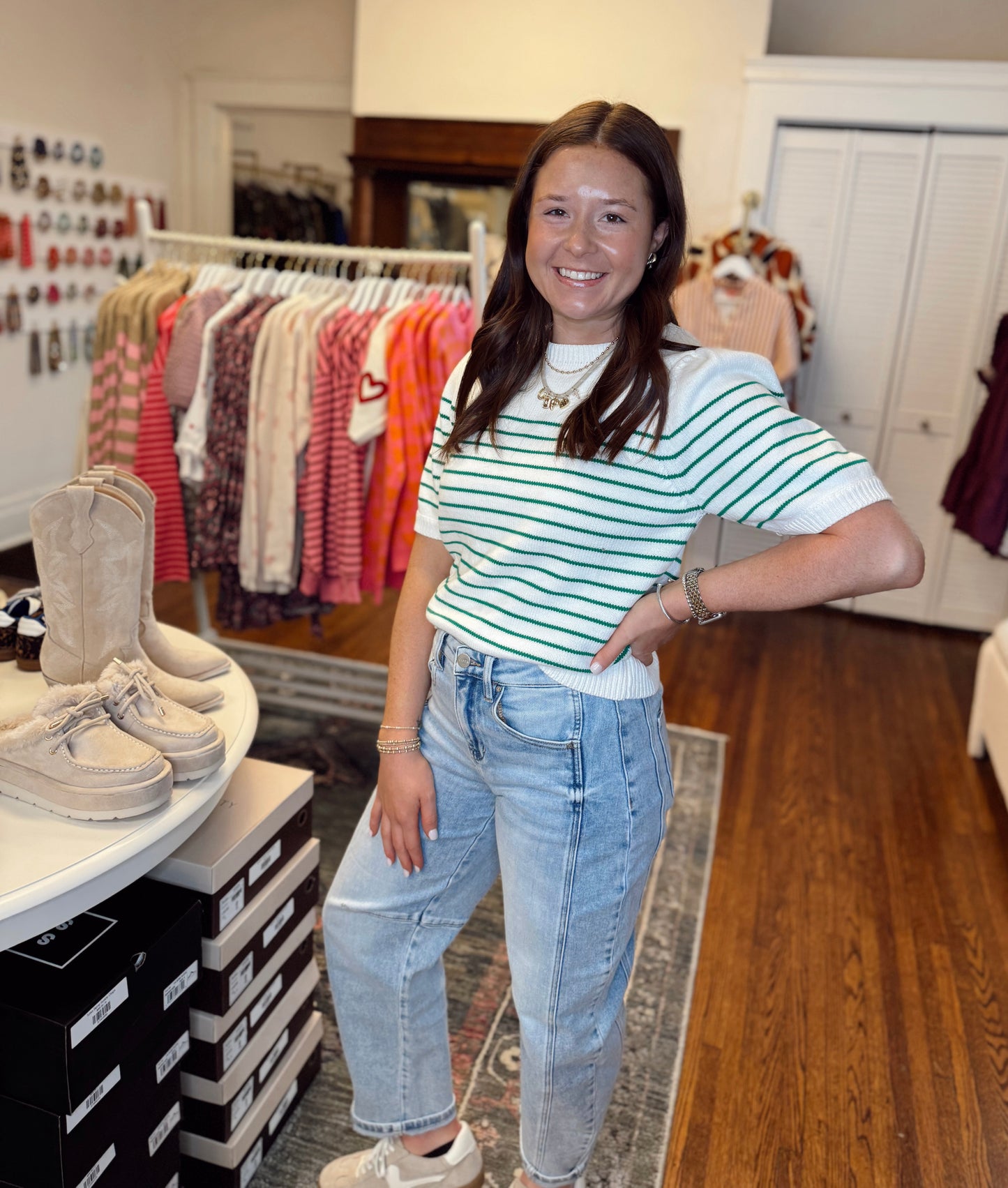 Tasha Green Stripe Sweater