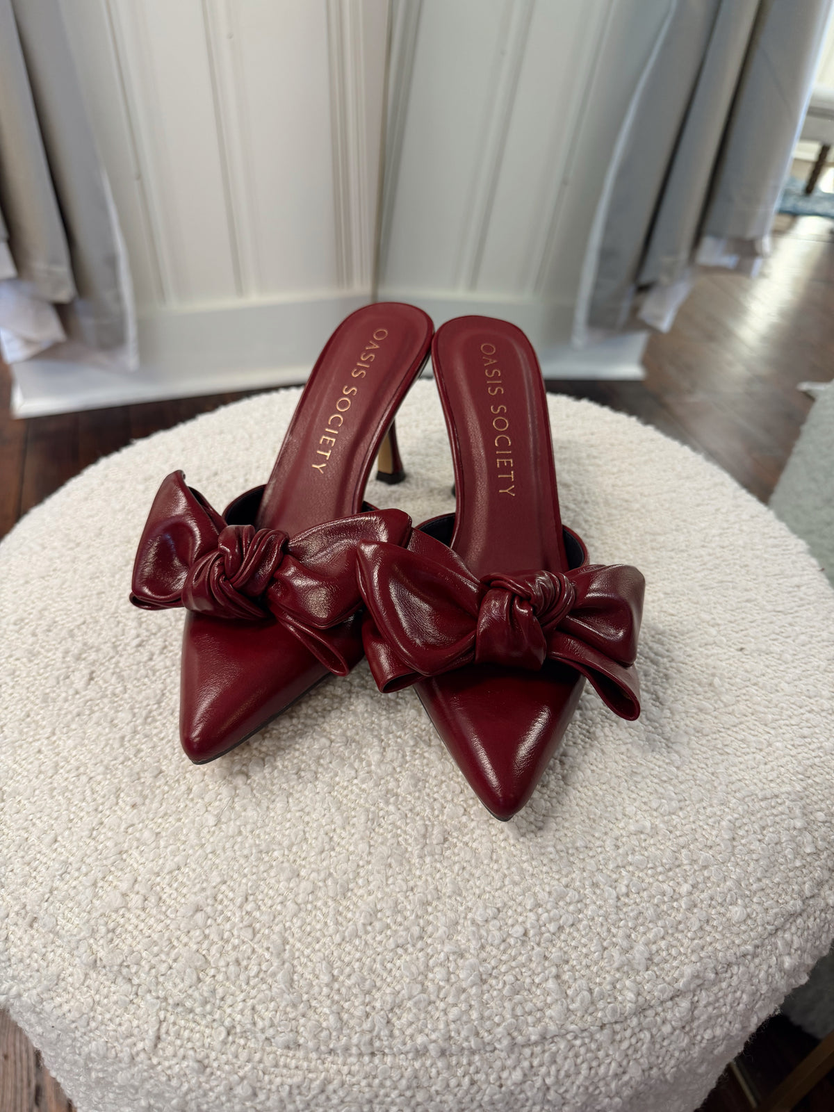The Jane Burgundy Wine Bow Heel