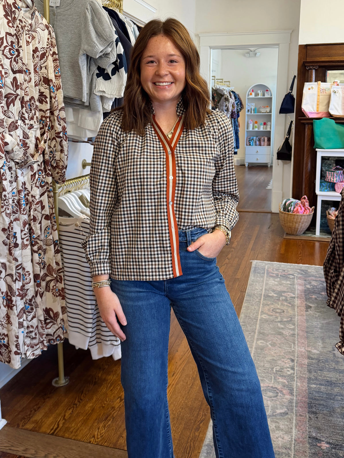 Rebecca Gingham Button Up Top