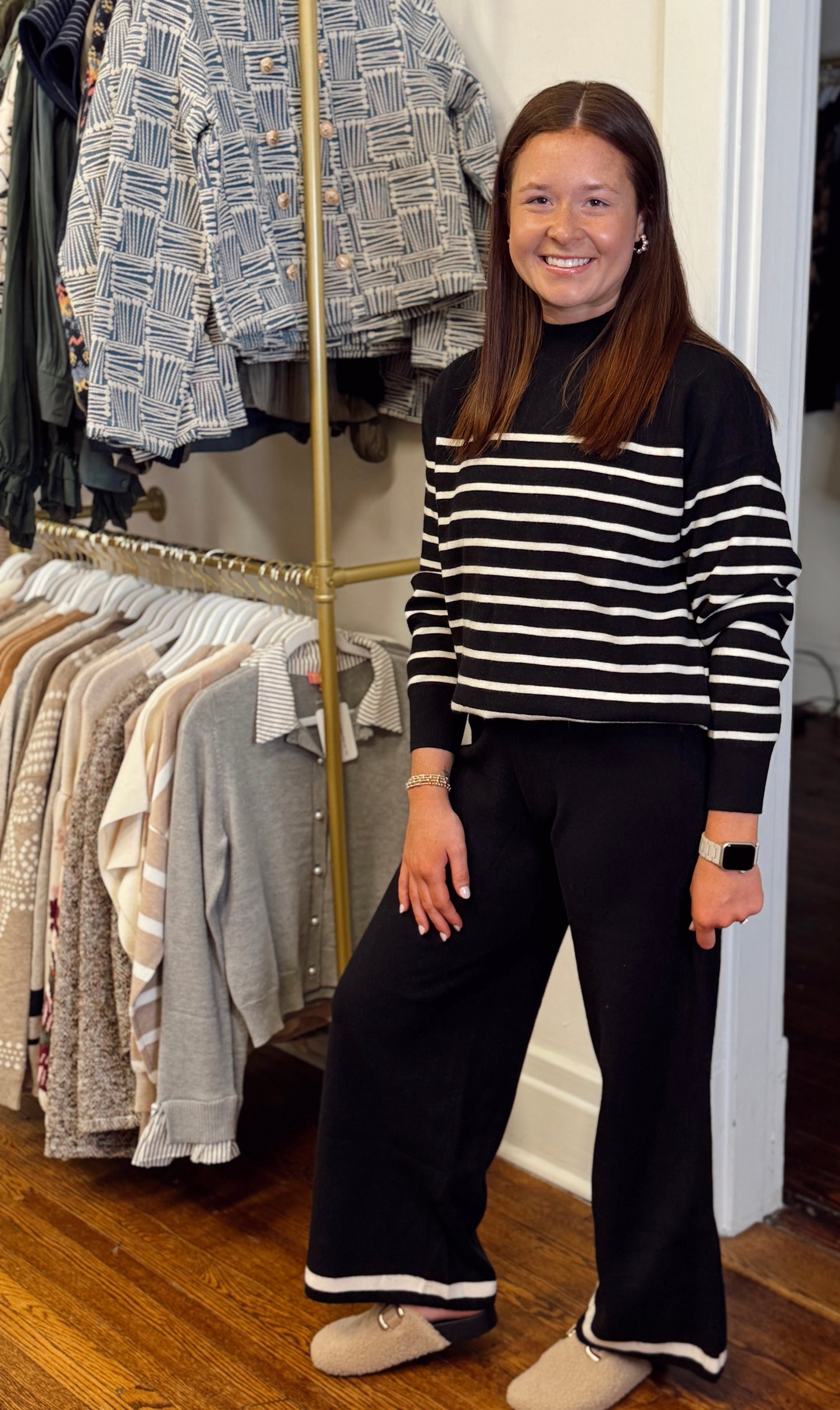 Bettie Black Strip Knit Top