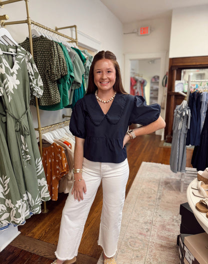 Catalina Navy Puff Sleeve Top