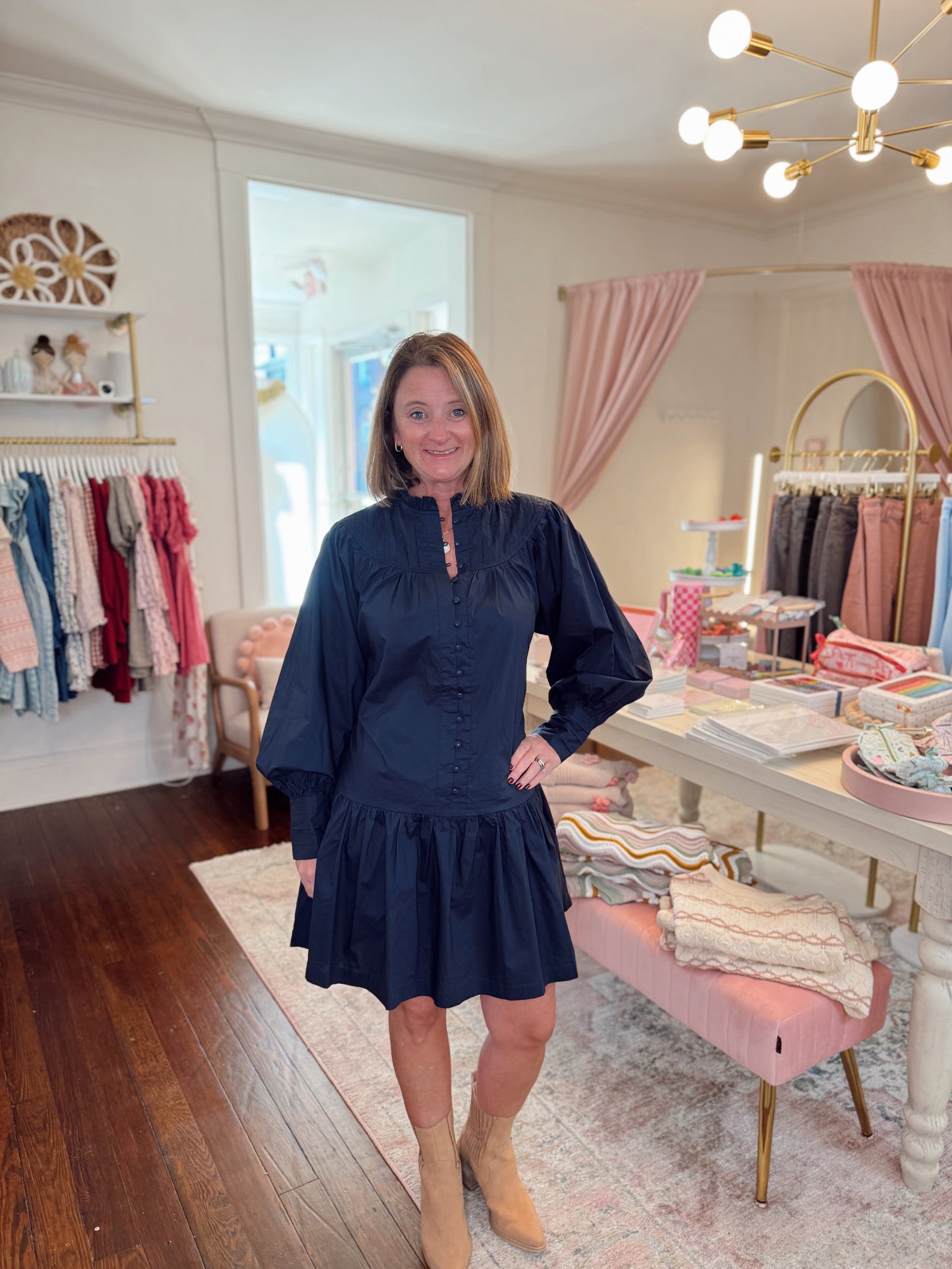 Indigo Ink Pleated Ruffle Dress