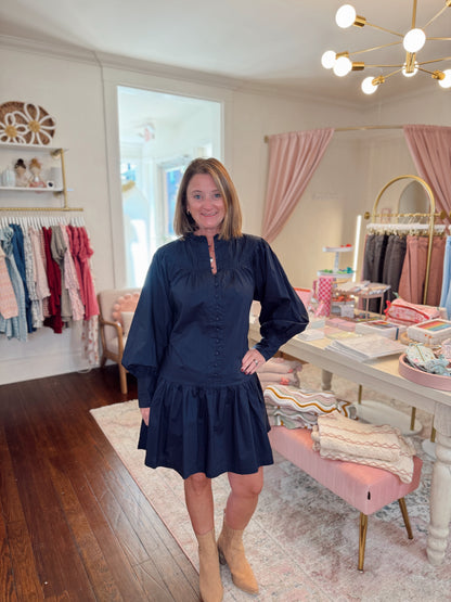 Indigo Ink Pleated Ruffle Dress