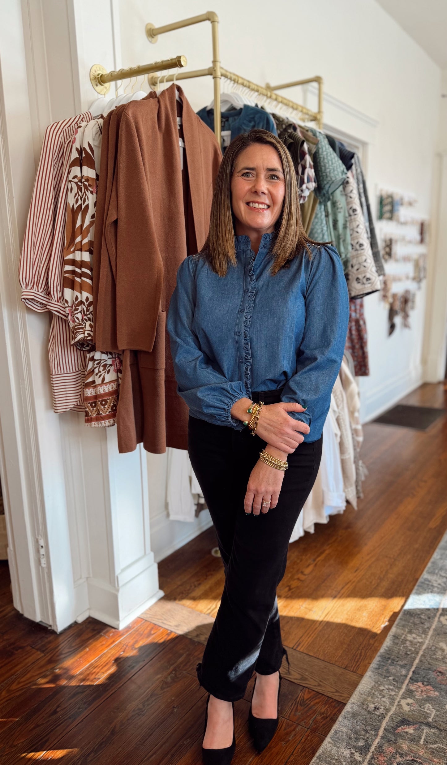 Studded Ruffle Top - Denim