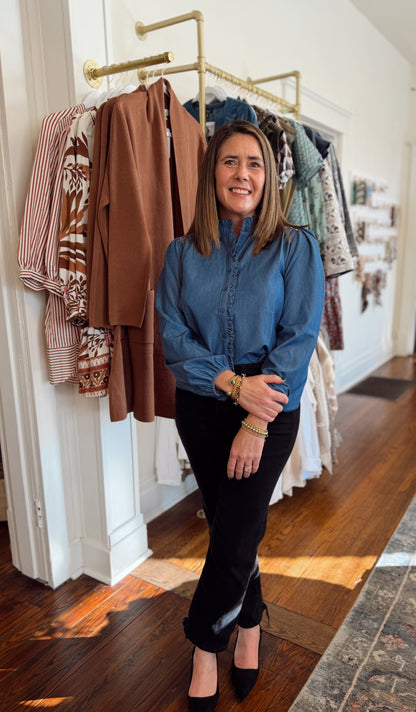 Studded Ruffle Top - Denim