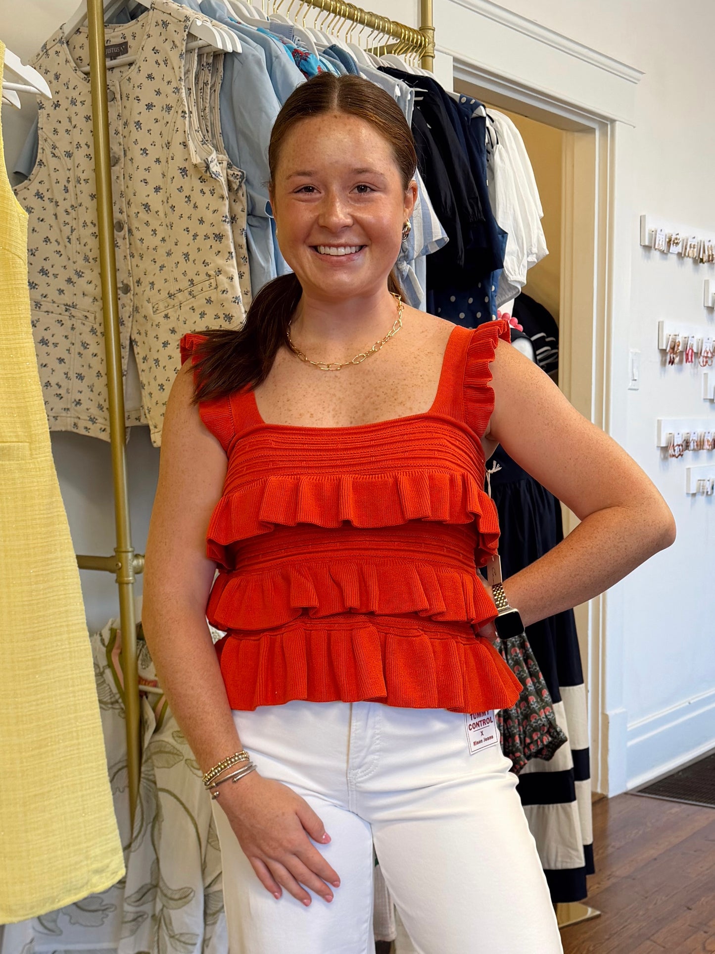 Shelby Red Ruffle Top