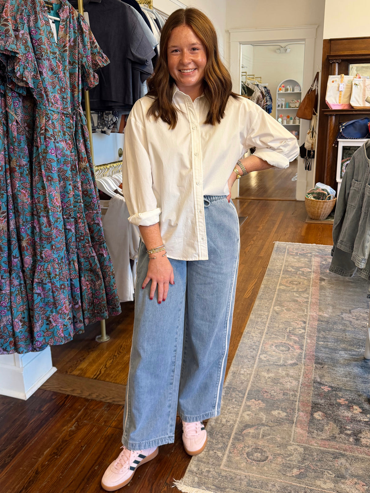 Side Stripe Light Wash Denim Pants