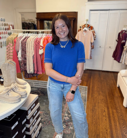 Cobalt Blue Short Sleeve Sweater