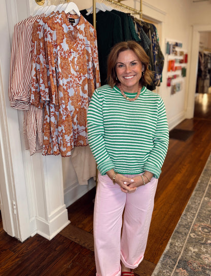 Kellie Green Striped Sweater