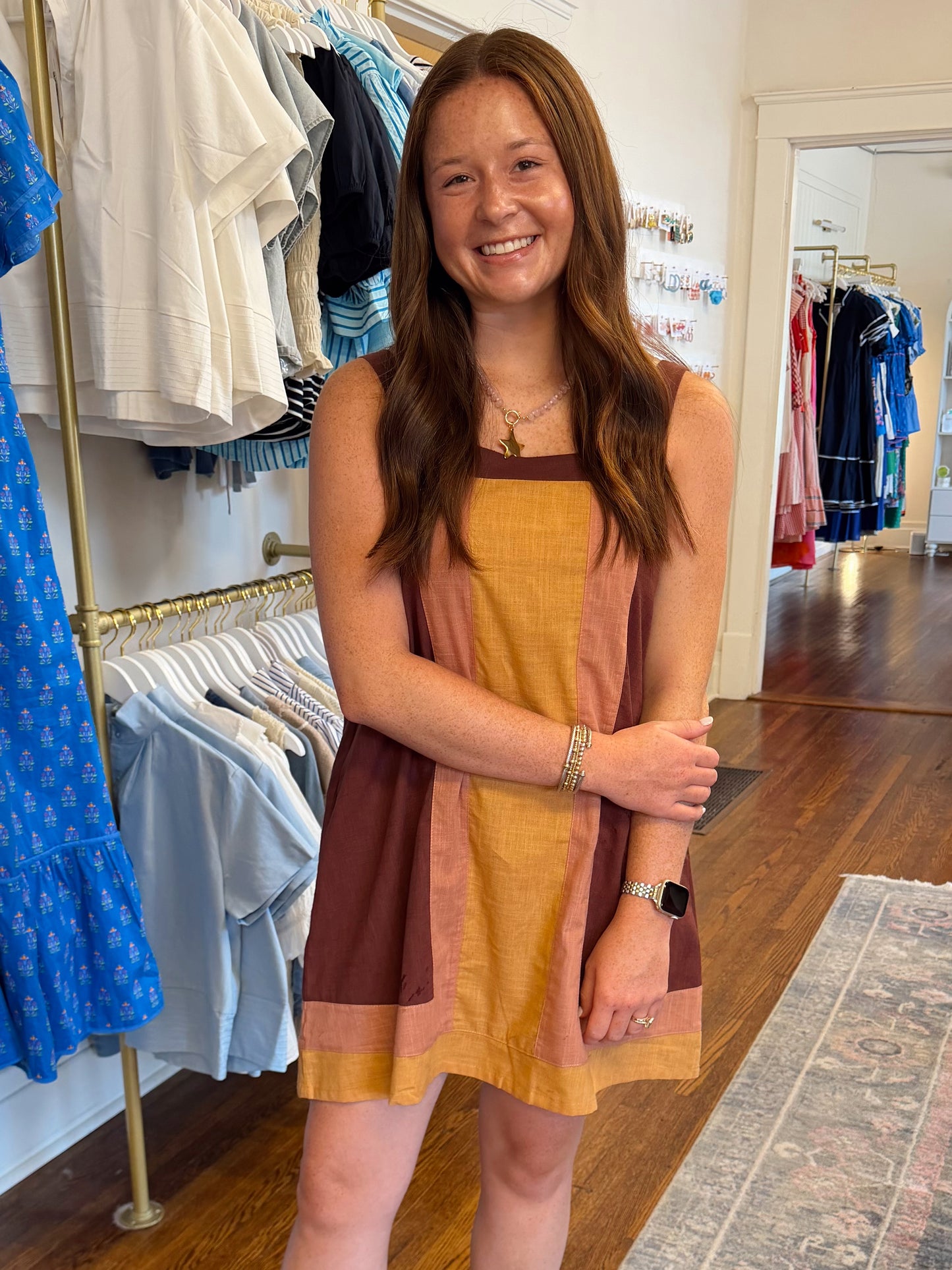 Fall Colorblock Sleeveless Dress