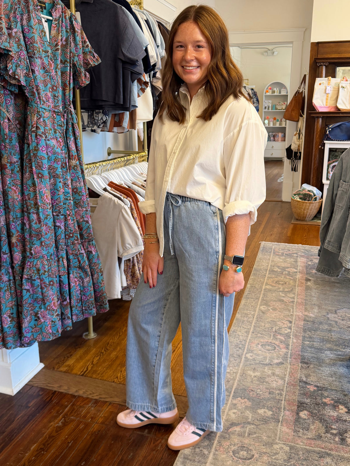 Side Stripe Light Wash Denim Pants