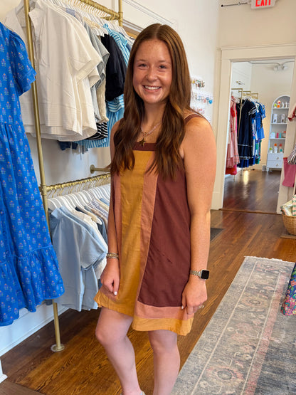 Fall Colorblock Sleeveless Dress