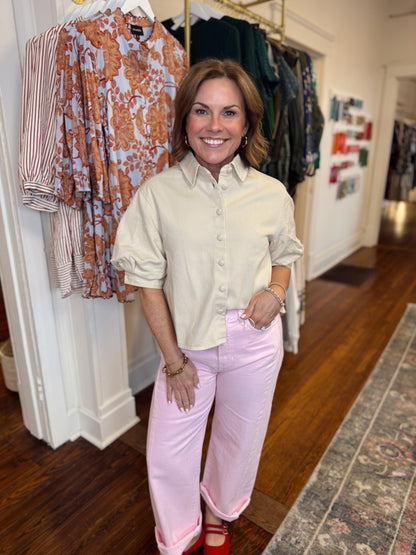 Kaia Natural Puff Sleeve Top