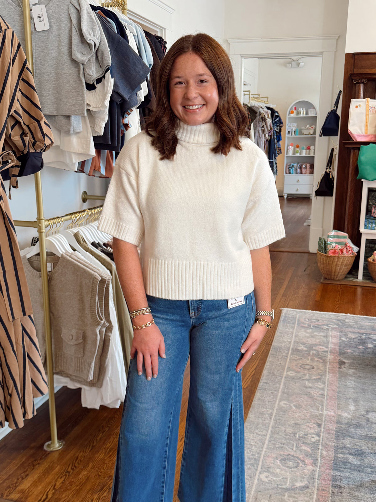 Jocelynn Short Sleeve Turtleneck Sweater - White