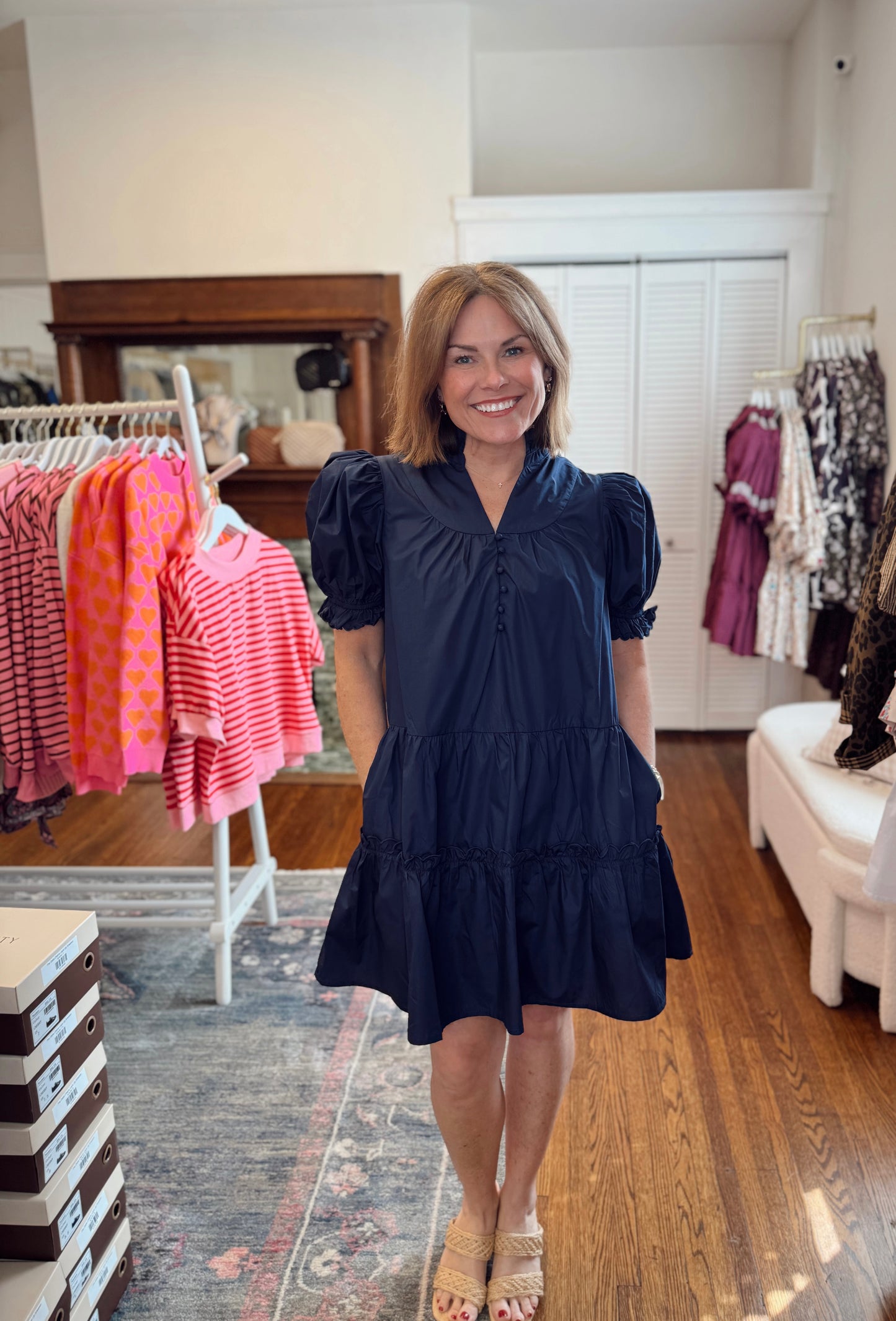 Penelope Ruffle Dress - Navy