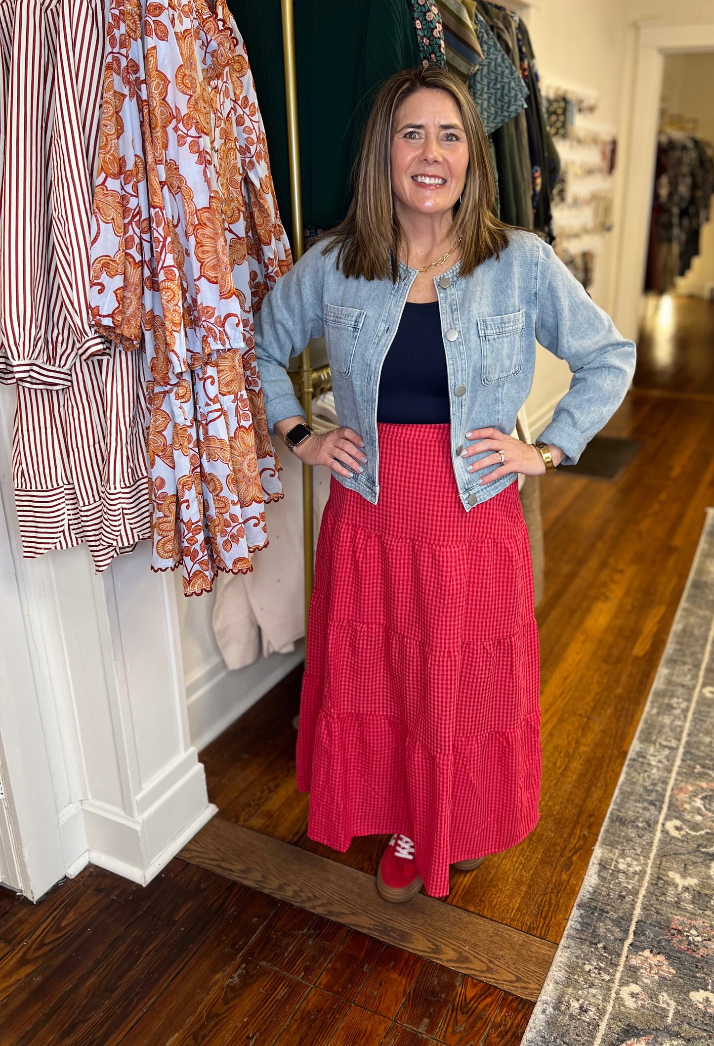 Lovely Gingham Tiered Maxi Skirt