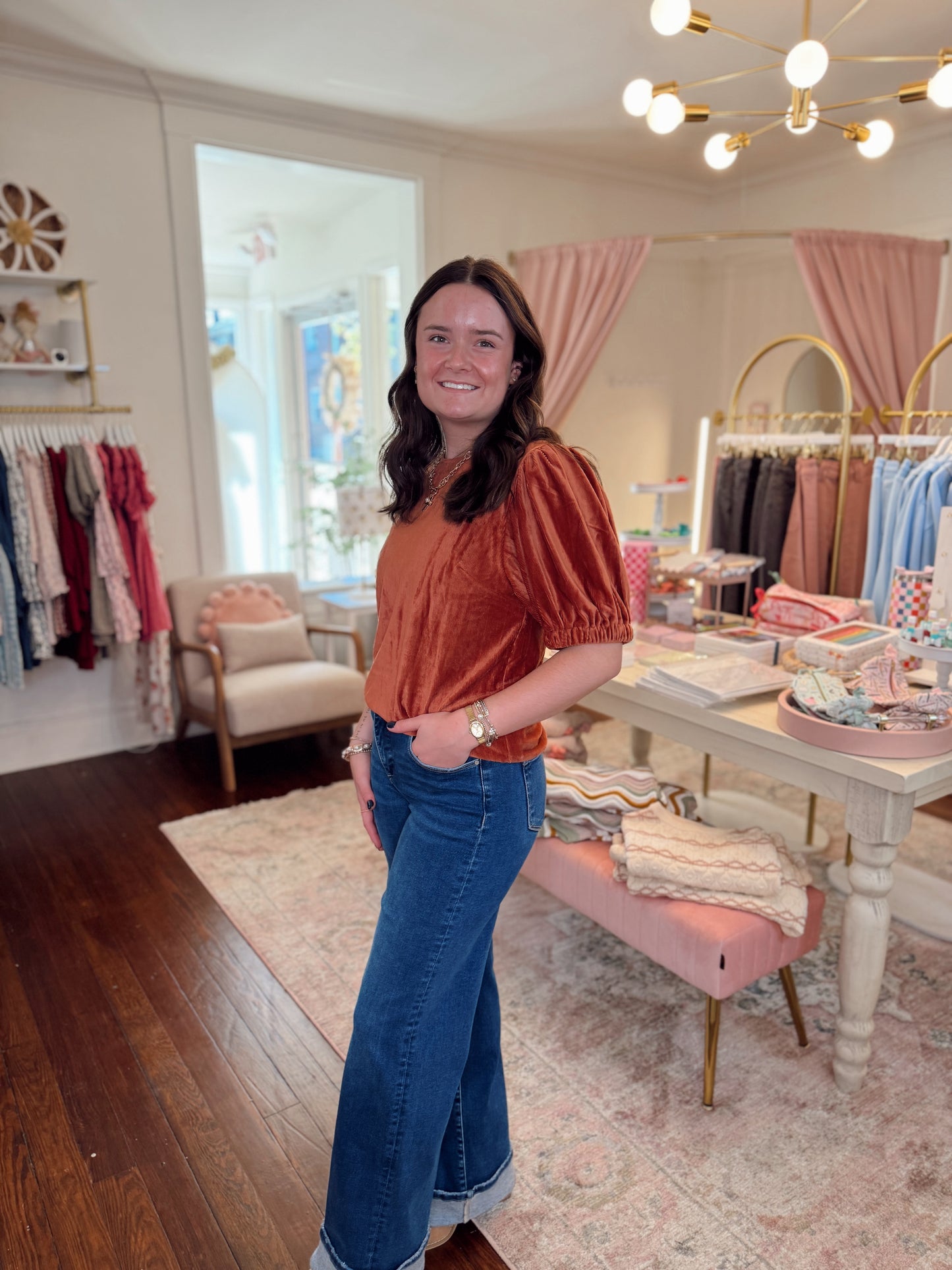 Sophie Velvet Short Sleeve Top