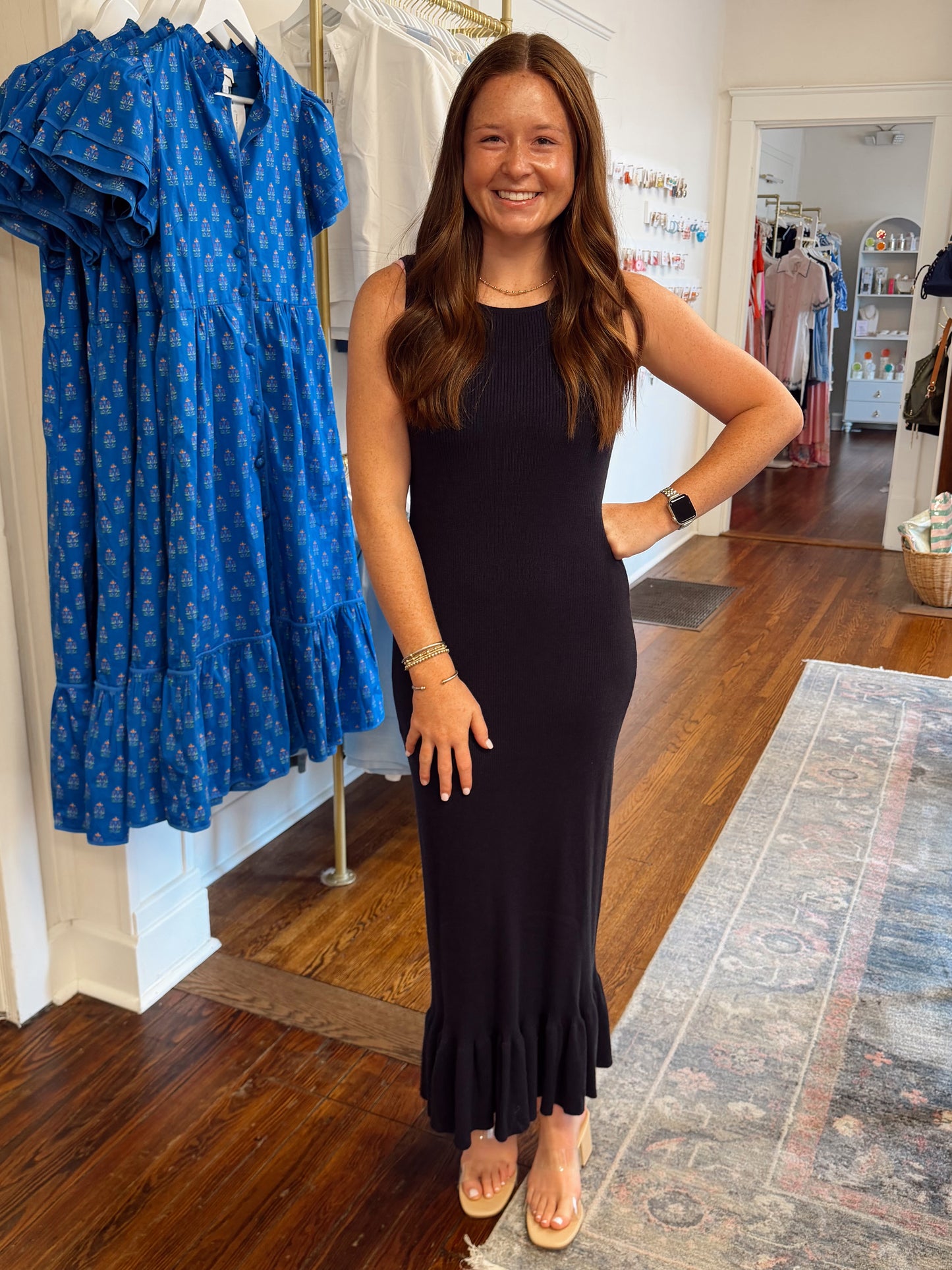 Harper Navy Ruffle Maxi Dress
