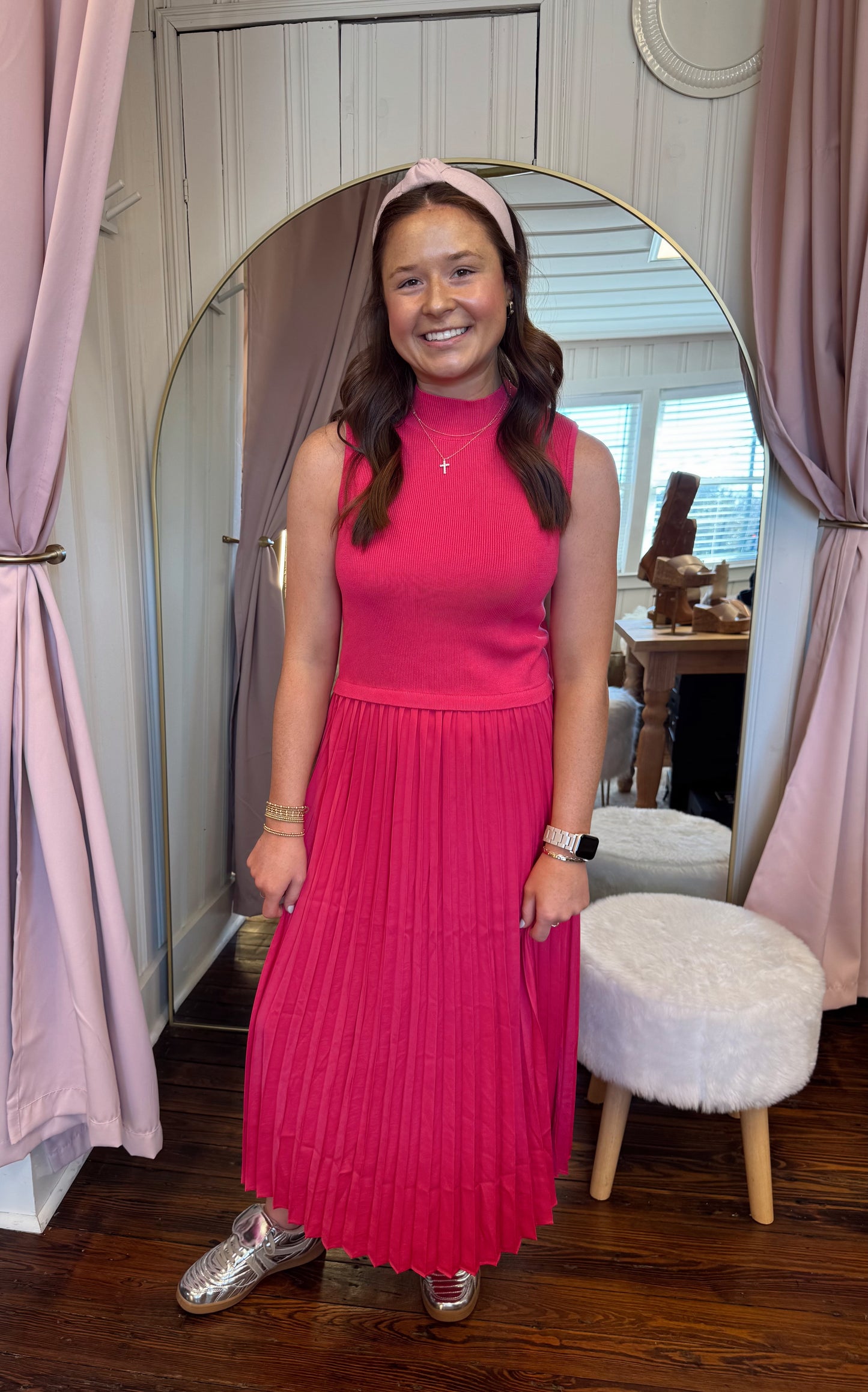 Hot Pink Pleated Dress