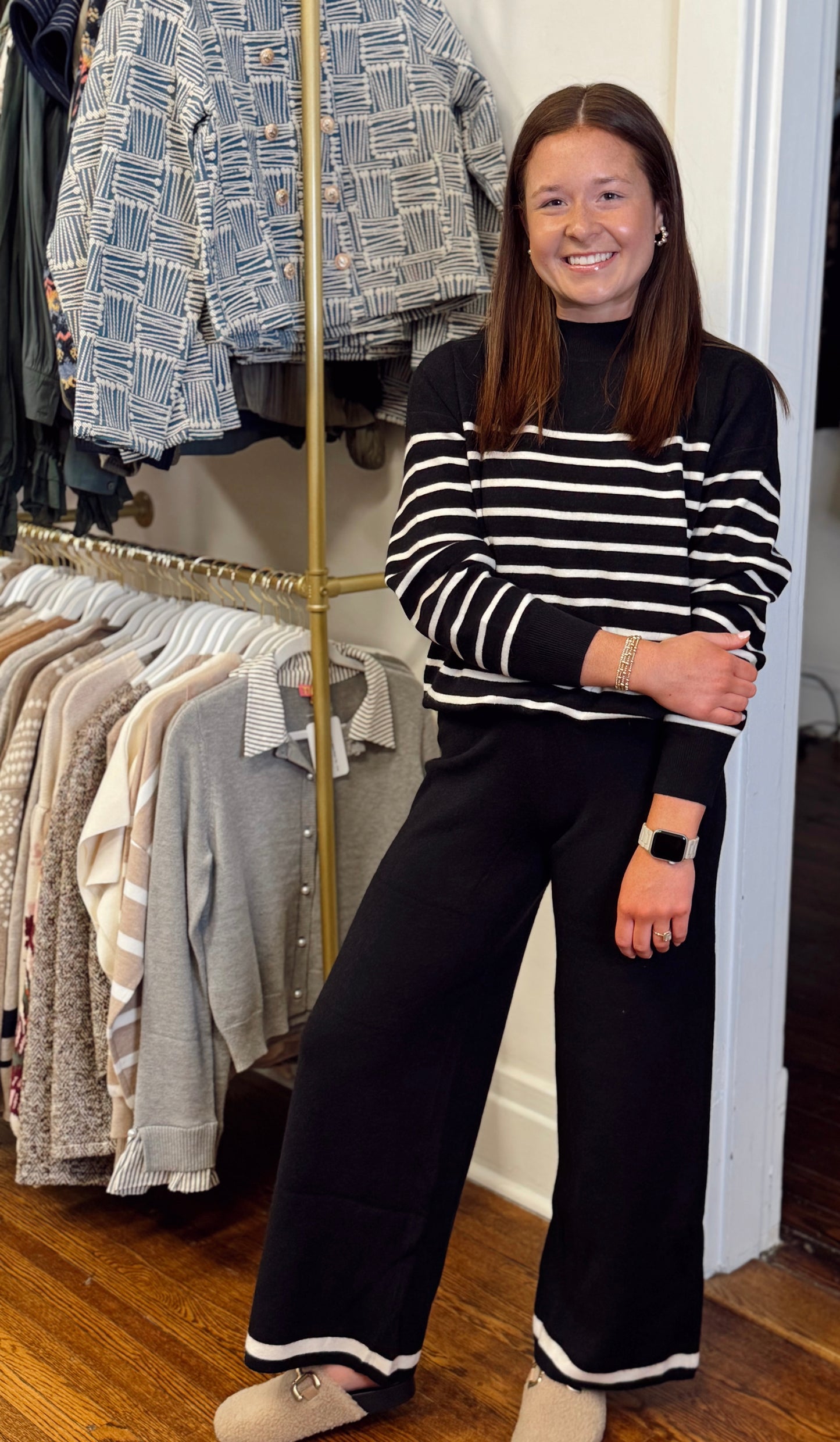 Bettie Black Strip Knit Top