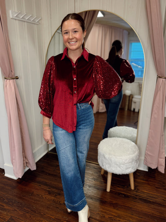 Ruby Velvet Sequin Top