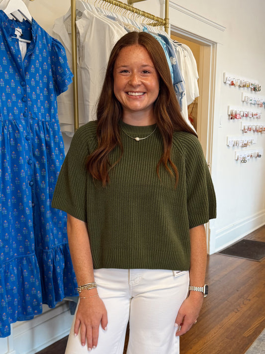Annabeth Short Sleeve Green Sweater
