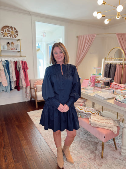 Indigo Ink Pleated Ruffle Dress